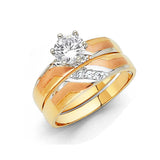 14K Tri Color 4mm CZ Wedding Trio Ladies Wedding Ring--Wedding Band and Engagement Rings are sold Separately