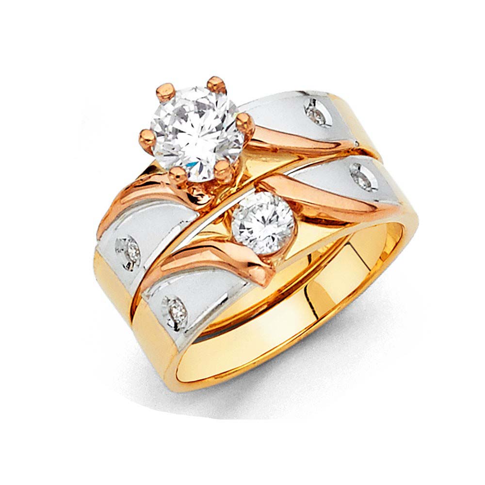 14K Tri Color 5mm CZ Wedding Trio Ladies Wedding Ring--Wedding Band and Engagement Rings are sold Separately