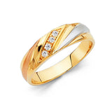 14K Tri Color 6mm CZ Wedding Trio Mens Band Sets