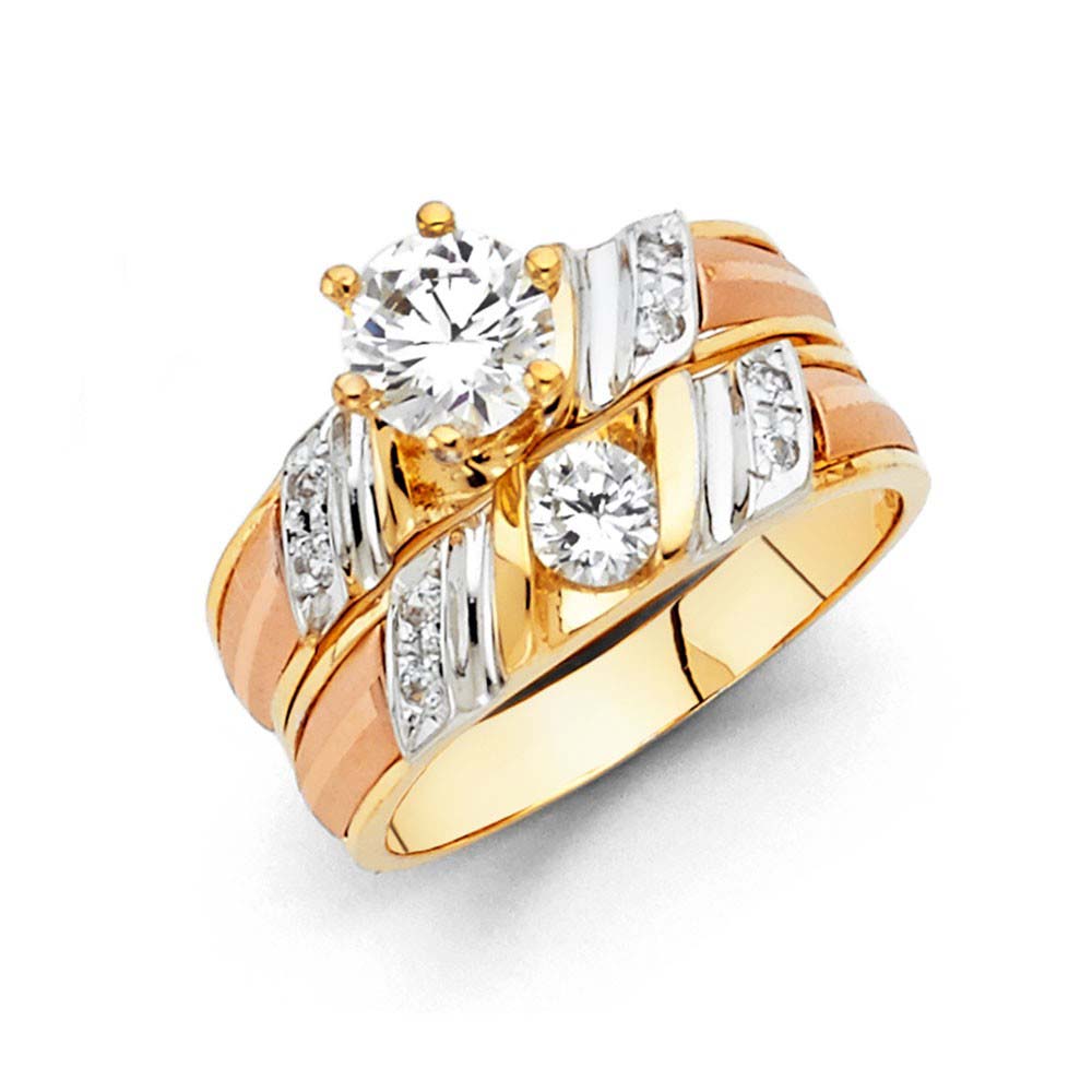 14K Tri Color 5mm CZ Wedding Trio Ladies Wedding Ring--Wedding Band and Engagement Rings are sold Separately