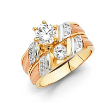Load image into Gallery viewer, 14K Tri Color 5mm CZ Wedding Trio Ladies Wedding Ring--Wedding Band and Engagement Rings are sold Separately