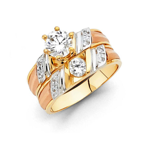 14K Tri Color 5mm CZ Wedding Trio Ladies Wedding Ring--Wedding Band and Engagement Rings are sold Separately