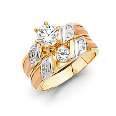 14K Tri Color 5mm CZ Wedding Trio Ladies Wedding Ring--Wedding Band and Engagement Rings are sold Separately