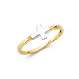14K Two Tone 7mm Religious Cross Ring