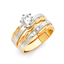 Load image into Gallery viewer, 14K Two Tone 5mm CZ Wedding Trio Ladies Wedding Ring--Wedding Band and Engagement Rings are sold Separately