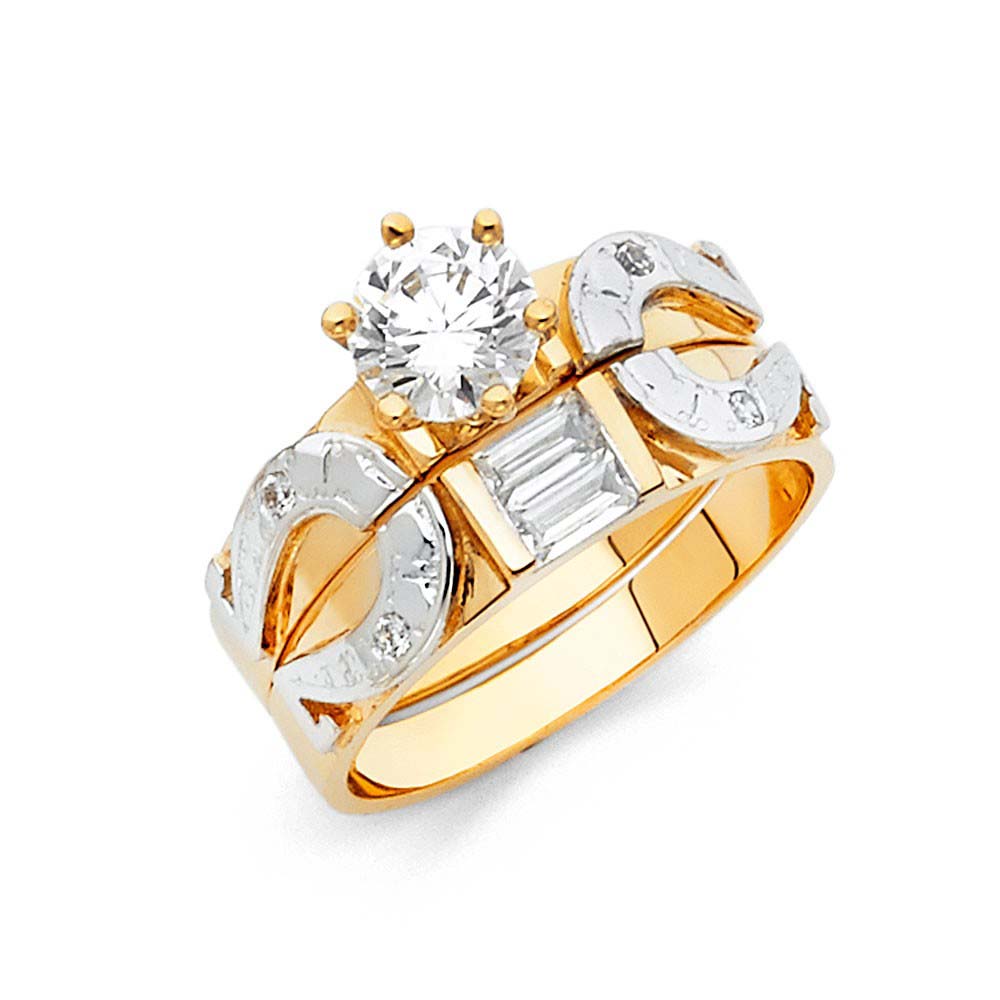 14K Two Tone 4mm CZ Wedding Trio Ladies Wedding Ring--Wedding Band and Engagement Rings are sold Separately