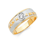 14K Two Tone 8mm CZ Wedding Trio Mens Band Sets