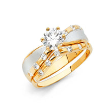 Load image into Gallery viewer, 14K Two Tone 2mm CZ Wedding Trio Ladies Wedding Ring--Wedding Band and Engagement Rings are sold Separately