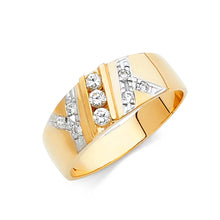 Load image into Gallery viewer, 14K Two Tone 8mm CZ Wedding Trio Mens Band Sets