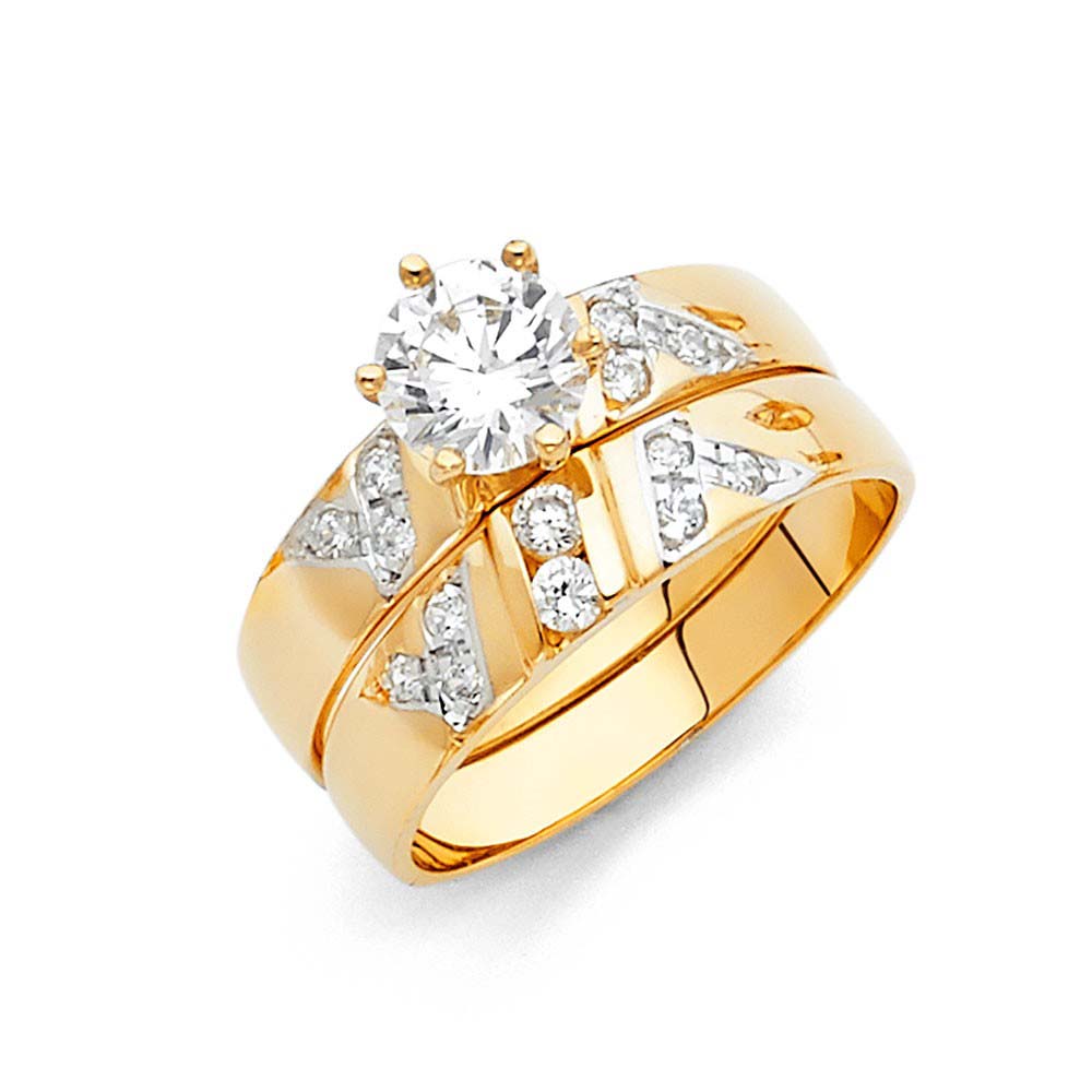 14K Two Tone 4mm CZ Wedding Trio Ladies Wedding Ring--Wedding Band and Engagement Rings are sold Separately