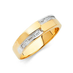 14K Two Tone 6mm CZ Wedding Trio Mens Band Sets
