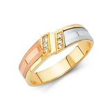 14K Tri Color 6mm CZ Men Wedding Band
