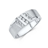 14K White Gold 8mm CZ Wedding Trio Mens Wedding Band Sets