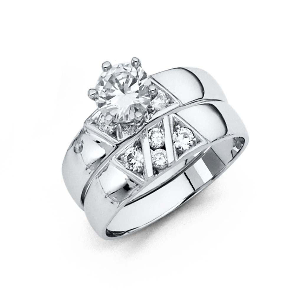 14K White Gold 4mm CZ Wedding Trio Ladies Wedding Ring--Wedding Band and Engagement Rings are sold Separately