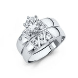 14K White Gold 4mm CZ Wedding Trio Ladies Wedding Ring--Wedding Band and Engagement Rings are sold Separately
