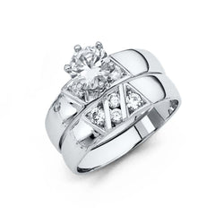 14K White Gold 4mm CZ Wedding Trio Ladies Wedding Ring--Wedding Band and Engagement Rings are sold Separately