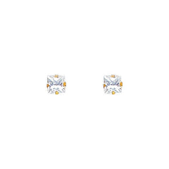 14k Yellow Gold Princess CZ Stamping Prong Stud Earrings With Screw Back