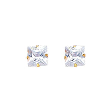 Load image into Gallery viewer, 14k Yellow Gold Princess CZ Stamping Prong Stud Earrings With Screw Back
