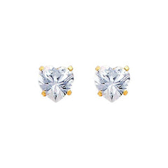 14k Yellow Gold 6mm Heart CZ Stamping Prong Stud Earrings With Screw Back