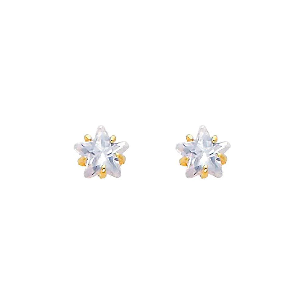 14k Yellow Gold Star CZ Stamping Prong Stud Earrings With Screw Back