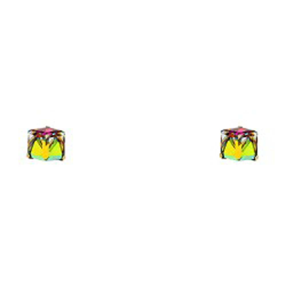 14K Yellow Gold CZ Stud Earrings - Screw Back