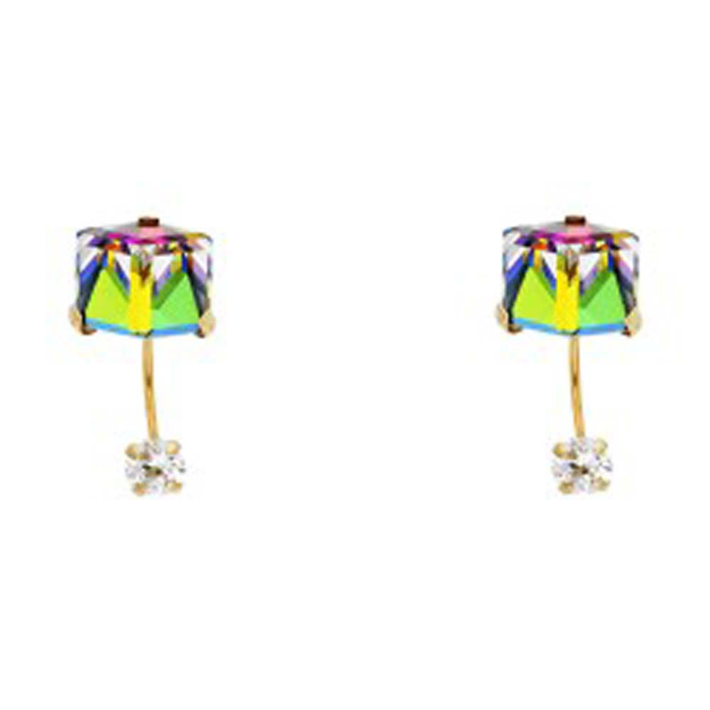 14K Yellow Gold CZ Stud Earrings - Screw Back