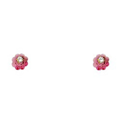 14K Yellow Gold CZ Stud Earrings - Screw Back