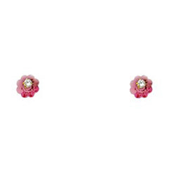 14K Yellow Gold CZ Stud Earrings - Screw Back
