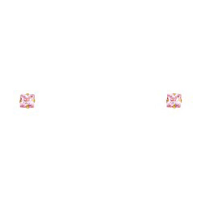14k Yellow Gold Princess Pink CZ Stamping Prong Stud Earrings With Screw Back