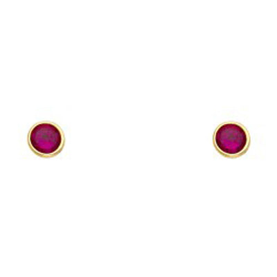 14K Yellow Gold Red CZ Bezel Stud Screw Back Stud Earring