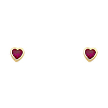 Load image into Gallery viewer, 14K Yellow Gold 5mm Red Stone Heart Earrings