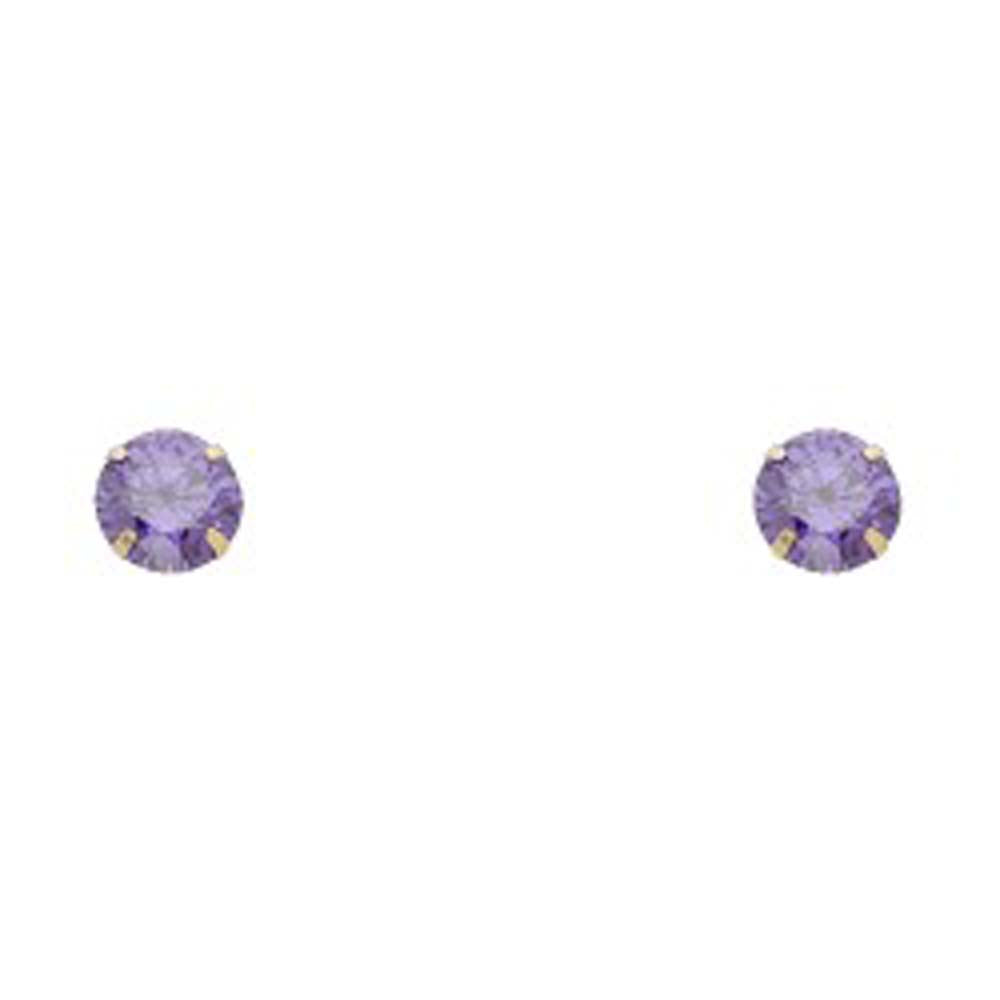 14k Yellow Gold 6mm Round CZ  Birthstone Stamping Prong With Screw Back