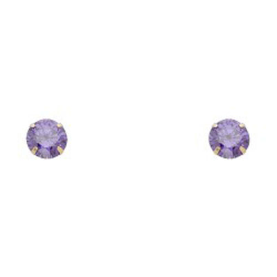 14k Yellow Gold 6mm Round CZ  Birthstone Stamping Prong With Screw Back