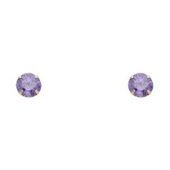 14k Yellow Gold 6mm Round CZ  Birthstone Stamping Prong With Screw Back