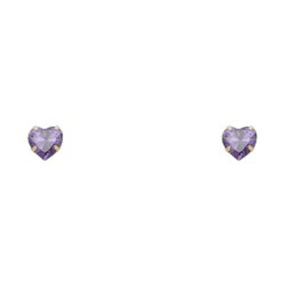 14k Yellow Gold 5mm Heart CZ Birthstone Stamping Prong With Screw Back