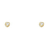 14k Yellow Gold 3mm Heart Clear CZ April Birth Stone Stud Earrings With Screw Back