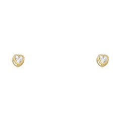14k Yellow Gold 3mm Heart Clear CZ April Birth Stone Stud Earrings With Screw Back