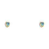 14k Yellow Gold 3mm Heart Blue Zircon CZ December Birth Stone Stud Earrings With Screw Back