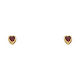 14k Yellow Gold 3mm Heart Garnet CZ January Birth Stone Stud Earrings With Screw Back