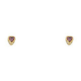 14k Yellow Gold 3mm Heart Light Amethyst CZ June Birth Stone Stud Earrings With Screw Back