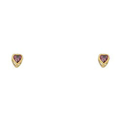 14k Yellow Gold 3mm Heart Light Amethyst CZ June Birth Stone Stud Earrings With Screw Back