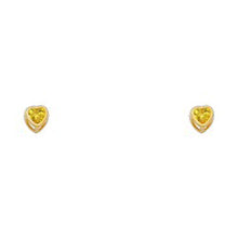 Load image into Gallery viewer, 14k Yellow Gold 3mm Heart Topaz CZ November Birth Stone Stud Earrings With Screw Back