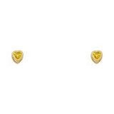 14k Yellow Gold 3mm Heart Topaz CZ November Birth Stone Stud Earrings With Screw Back