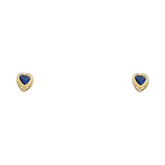 14k Yellow Gold 3mm Heart Blue Sapphire CZ September Birth Stone Stud Earrings With Screw Back