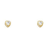 14k Yellow Gold 4mm Heart Clear CZ April Birth Stone Stud Earrings With Screw Back