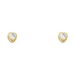 14k Yellow Gold 4mm Heart Clear CZ April Birth Stone Stud Earrings With Screw Back
