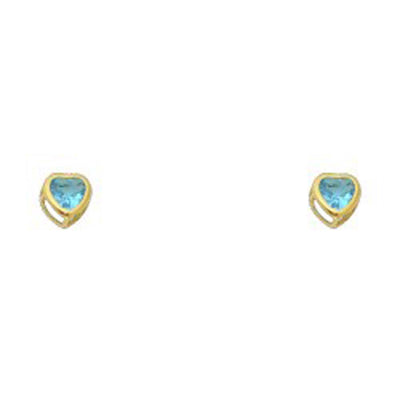14k Yellow Gold 4mm Heart Blue Zircon CZ December Birth Stone Stud Earrings With Screw Back