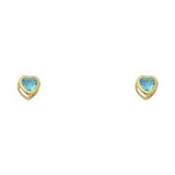 14k Yellow Gold 4mm Heart Blue Zircon CZ December Birth Stone Stud Earrings With Screw Back