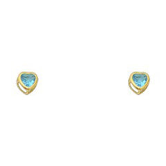 14k Yellow Gold 4mm Heart Blue Zircon CZ December Birth Stone Stud Earrings With Screw Back
