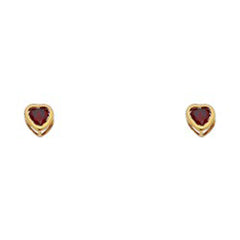 14k Yellow Gold 4mm Heart Garnet CZ January Birth Stone Stud Earrings With Screw Back